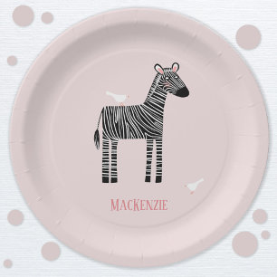 Cute Zebra Pink Party Paper Plate
