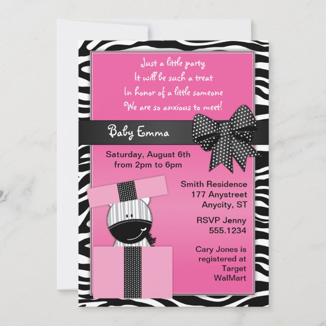 Cute Zebra Present Baby Shower Invitation (Front)