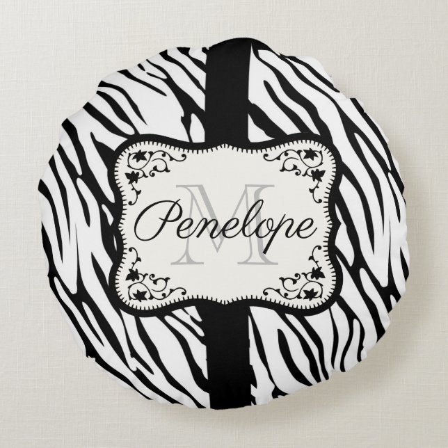 Cute Zebra Print Round Cushion (Back)