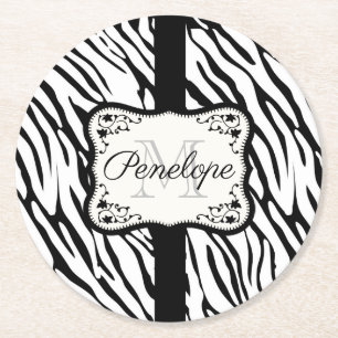 Cute Zebra Print Round Paper Coaster