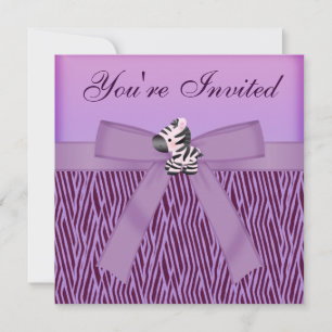 Cute Zebra & Purple Animal Print Party Invitation