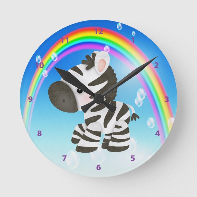 Cute Zebra & Rainbow Clock (Front)