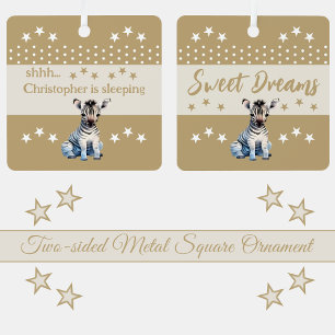 Cute zebra shhh add name is sleeping brown metal tree decoration
