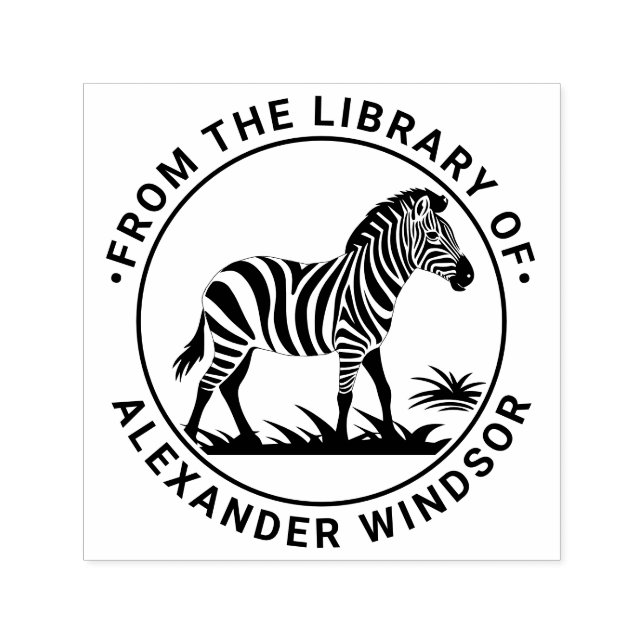 Cute Zebra Standing Round Library Book Name Self-inking Stamp (Design)