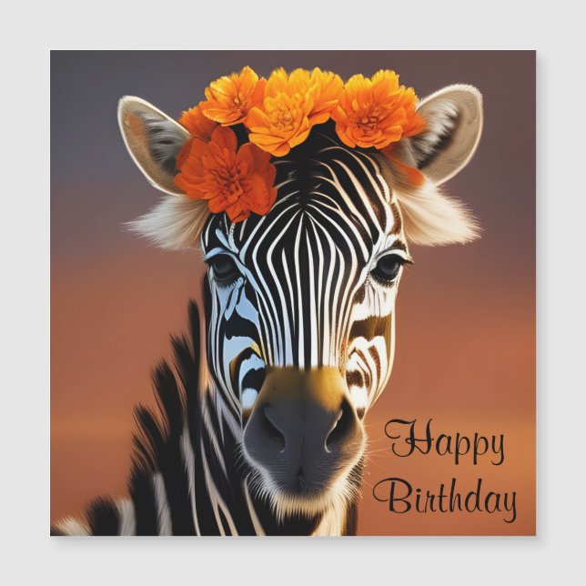 Cute Zebra wearing Orange Flowers Card (Front)
