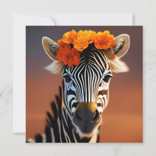 Cute Zebra wearing Orange Flowers Card
