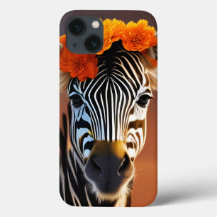 Cute Zebra wearing Orange Flowers  iPhone 13 Case