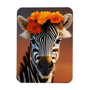Cute Zebra wearing Orange Flowers Magnet