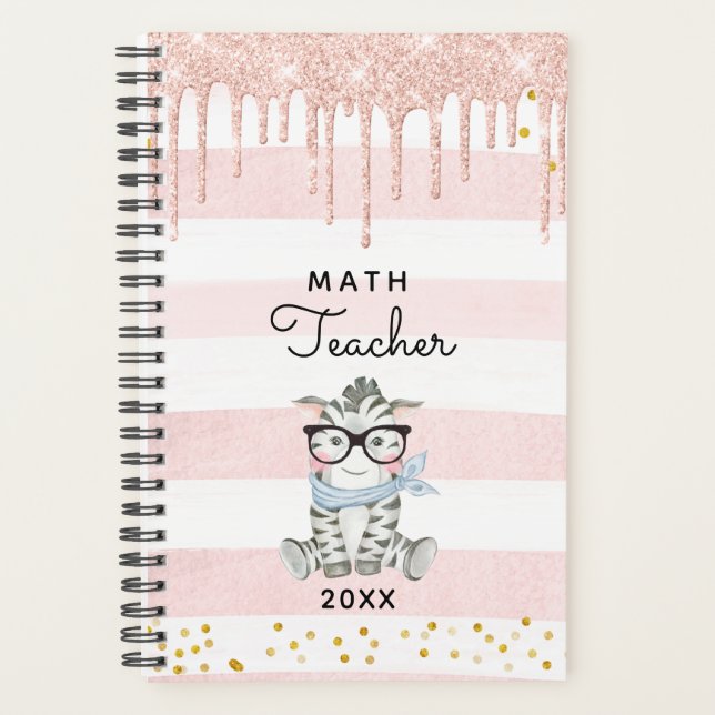 Cute Zebra with Glasses Math Teacher Planner (Front)