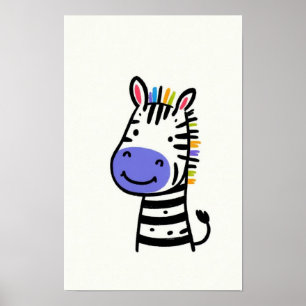 Cute Zebra with Rainbow Mane Baby kids room Poster
