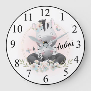 Cute Zebras Large Clock