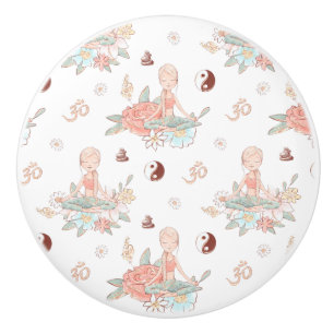 Cute Zen Yoga Meditation Lotus Namaste Pastel Ceramic Knob