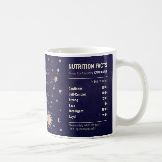Cute Zodiac Capricorn Nutritional Facts Wrap Coffee Mug (Right)