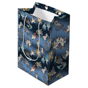Cute Zodiac Cat Wrapping Paper Flat Sheet Set of 3 Medium Gift Bag