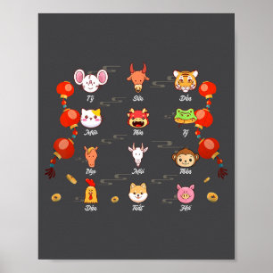 Cute Zodiac Sign Animals Happy Vietnamese Lunar Ne