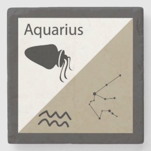 Cute Zodiac Symbol, Sign & Star Layout-Aquarius Stone Coaster