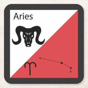 Cute Zodiac Symbol, Sign & Star Layout-Aries Square Paper Coaster