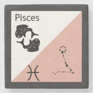 Cute Zodiac Symbol, Sign & Star Layout-Pisces Stone Coaster