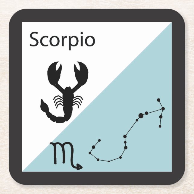 Cute Zodiac Symbol, Sign & Star Layout-Scorpio Square Paper Coaster (Front)