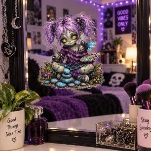 Cute Zombie Artist Girl with Purple Pigtails