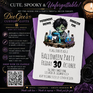 Cute Zombie Boy Halloween Party Invitation