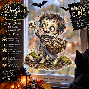 Cute Zombie Boy Holding Bone & Skull Halloween
