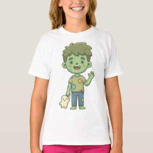 Cute Zombie Boy Waving with Friendly Ghost T-Shirt