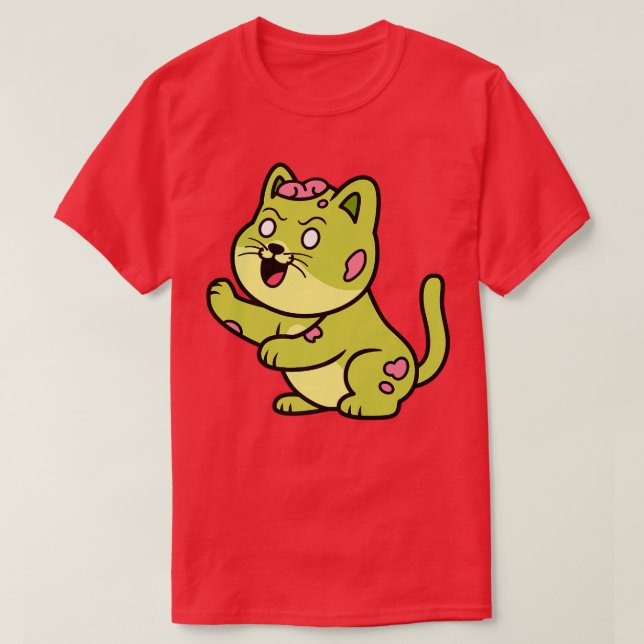 Cute Zombie Cat Halloween Kitty Retro Horror Funny T-Shirt (Design Front)