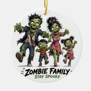 Cute Zombie Family Stay Spooky Ceramic Ornament