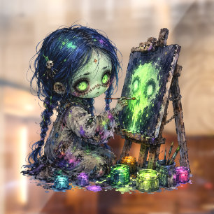 Cute Zombie Girl Artist Painting Halloween