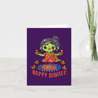 Cute Zombie Girl Celebrating Diwali Card