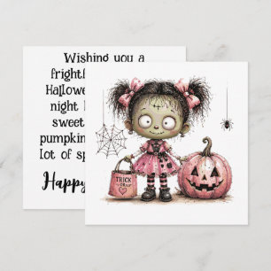 Cute Zombie Girl Halloween Greeting Card