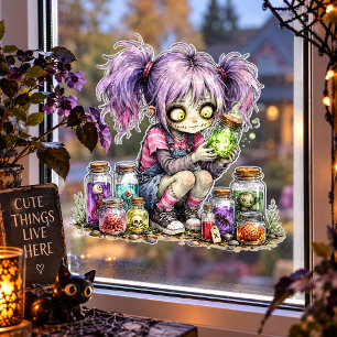 Cute Zombie Girl with Potion Jars Halloween