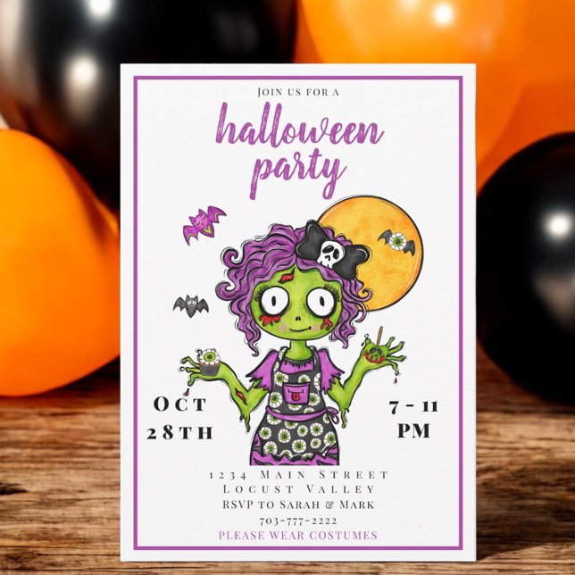 Cute Zombie Halloween Costume Party  Invitation (Creator Uploaded)