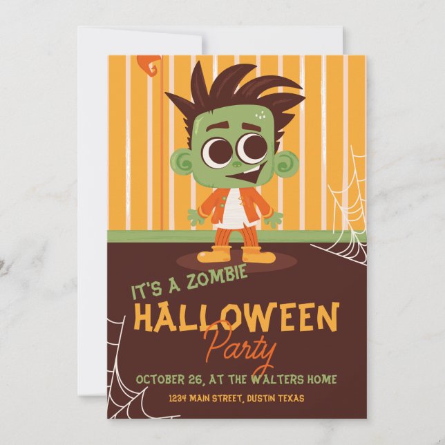 Cute Zombie Halloween Party Spooky Kids Bash Invitation (Front)