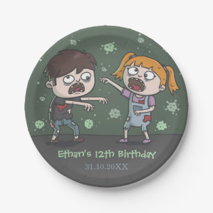 Cute Zombie Kids Halloween Birthday Party Plates
