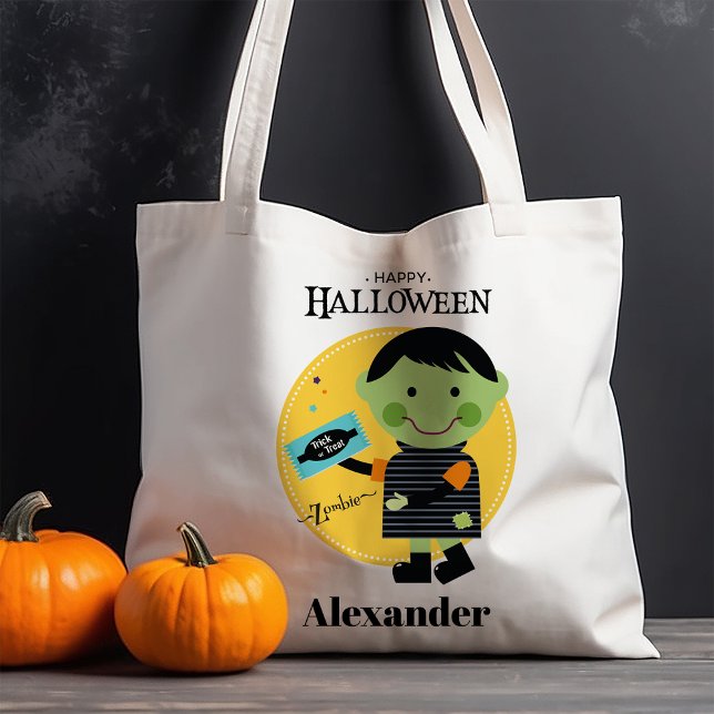 Cute Zombie Personalised Trick or Treat Halloween Tote Bag (Creator Uploaded)