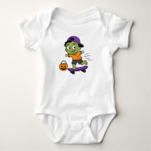 Cute Zombie Skateboard Halloween Baby Design