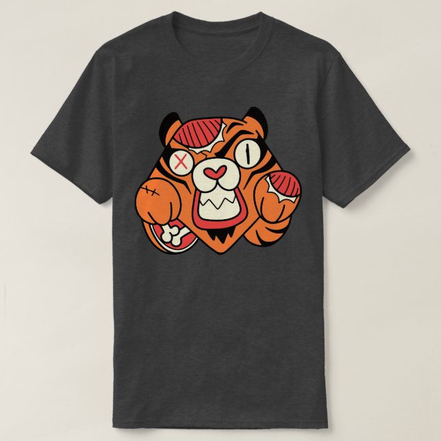 Cute Zombie Tiger Funny Halloween Animals T-Shirt (Design Front)