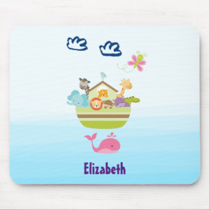 Cute Zoo Animal Ark with a Butterfly and Whale Mouse Pad