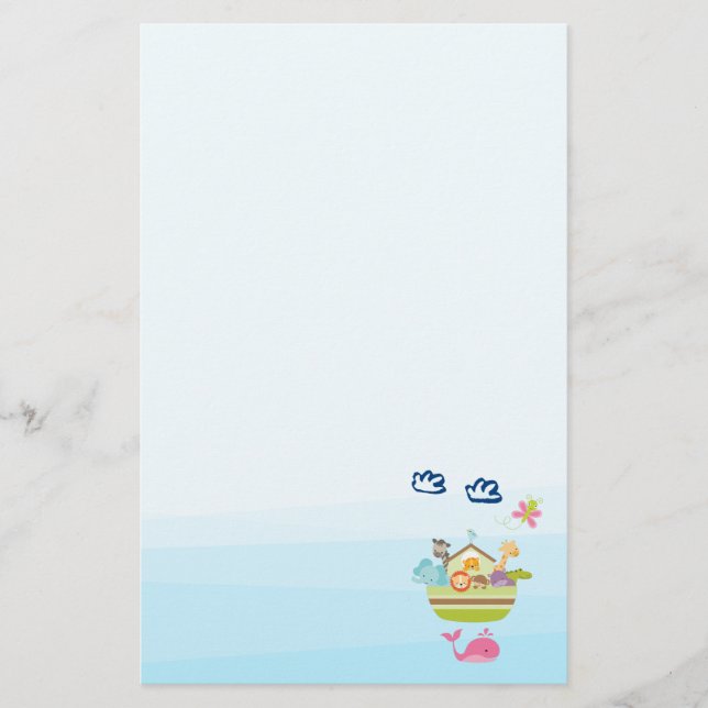 Cute Zoo Animal Ark with a Butterfly and Whale Stationery (Front)