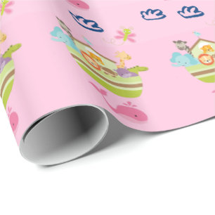 Cute Zoo Animal Ark with a Butterfly and Whale Wrapping Paper