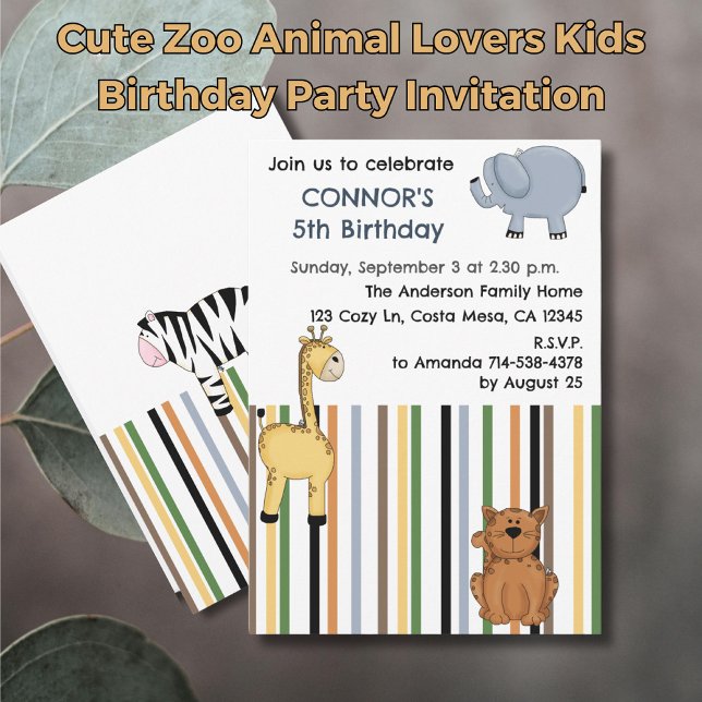 Cute Zoo Animal Lovers Kids Birthday Party Invitation (Creator Uploaded)