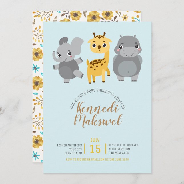 Cute Zoo Animals Baby Shower Invitation (Front/Back)