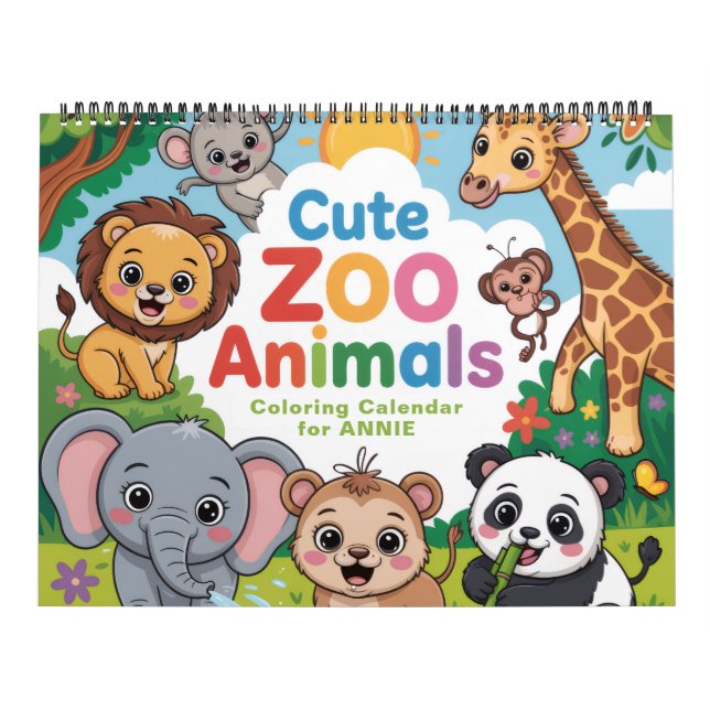 Cute Zoo Animals Coloring Calendar (Cover)