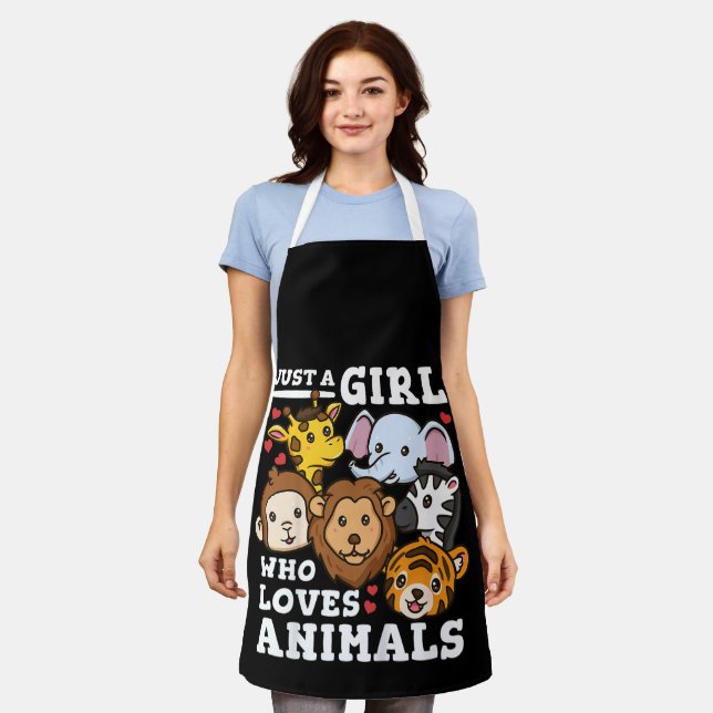 Cute Zoo Animals Elephant & Giraffe Illustration  Apron (Worn)