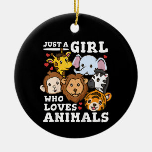 Cute Zoo Animals Elephant & Giraffe Illustration Ceramic Ornament