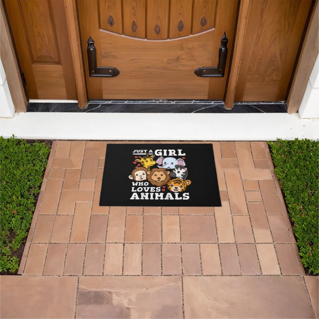 Cute Zoo Animals Elephant & Giraffe Illustration  Doormat (Outdoor)