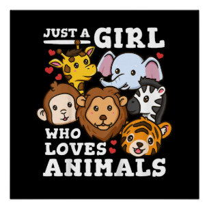 Cute Zoo Animals Elephant & Giraffe Illustration  Poster