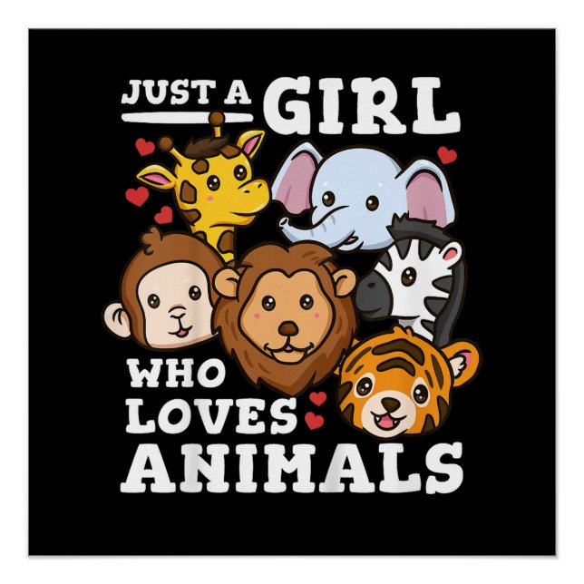 Cute Zoo Animals Elephant & Giraffe Illustration  Poster (Front)